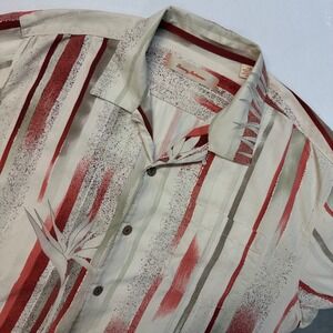 Tommy Bahama Men's L Silk Short Sleeve Button Up Shirt Tropical Floral Stripe